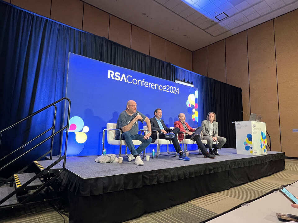 Pictured (left to right): Gadi Evron, Charles Blauner, David Cross, Joe Sullivan